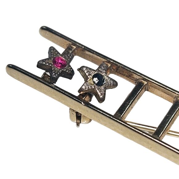 Mary Kay Gold Tone Metal Ladder to Success 2 Stars Brooch Vtg Bohemian Pin Pink - Picture 2 of 11